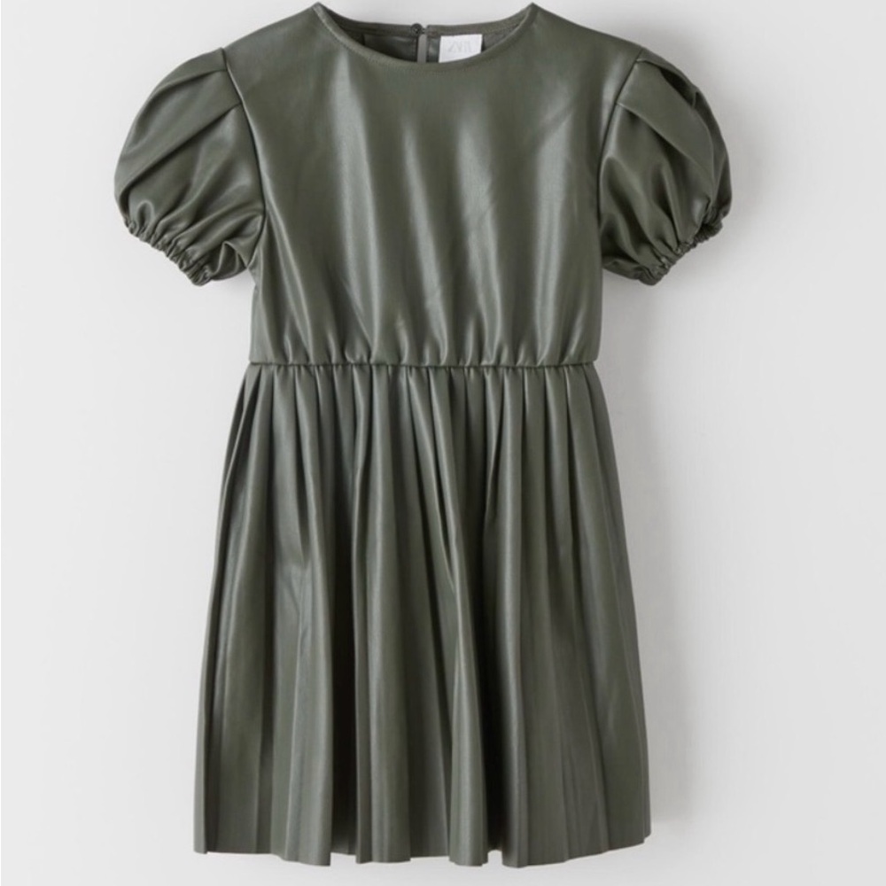 Zara Girl’s Green Faux Leather Dress (9)